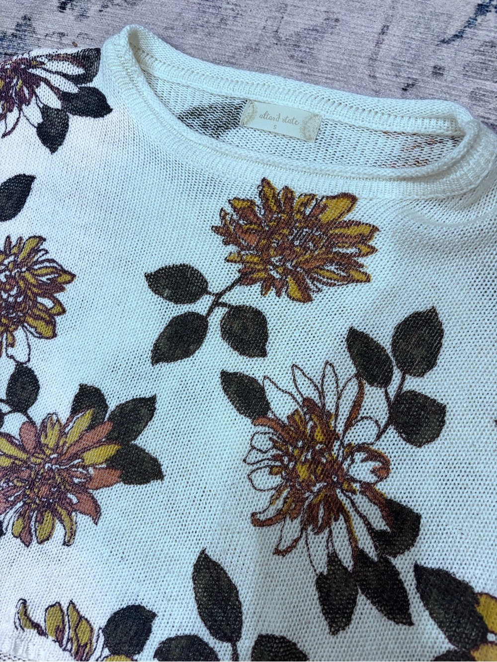 Altar’d State Floral Knit Crop Sweater - White with Yellow & Pink Flowers - Picture 2 of 3